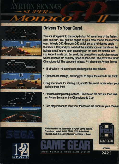 Ayrton Senna's Super Monaco GP II — Box back