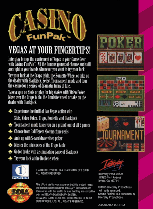 Casino Funpak — Box back
