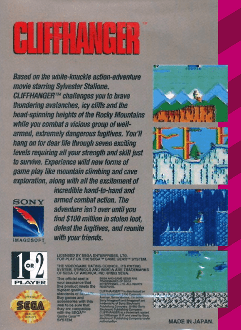 Cliffhanger — Box back