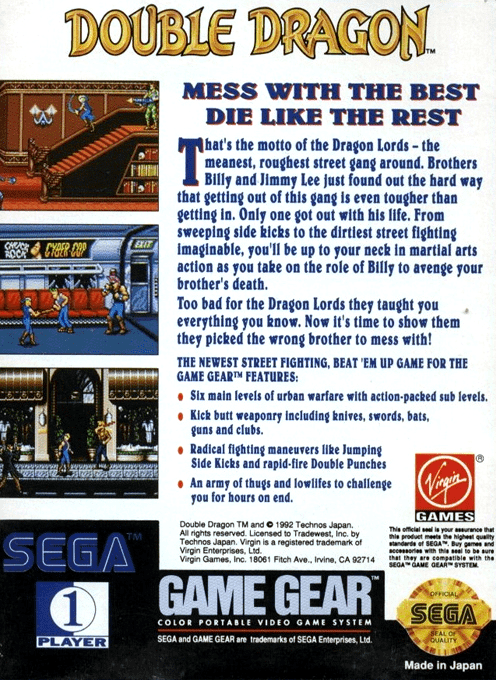 Double Dragon — Box back