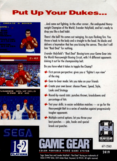 Evander Holyfield's "Real Deal" Boxing — Box back