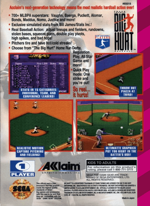Frank Thomas Big Hurt Baseball — Box back