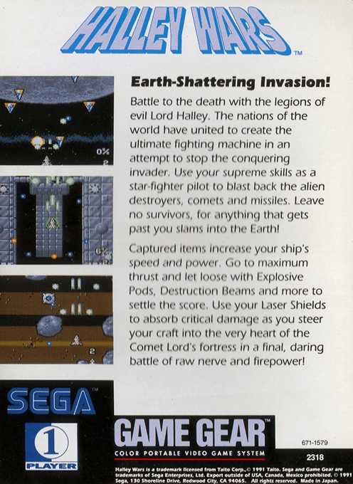 Halley Wars — Box back