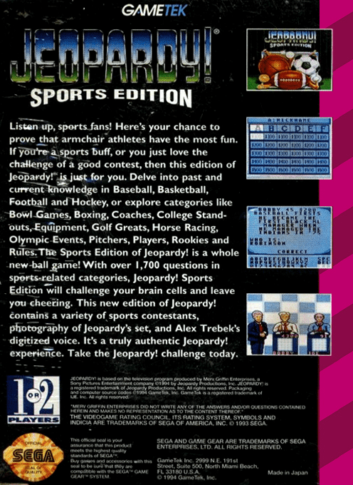 Jeopardy! : Sports Edition — Box back