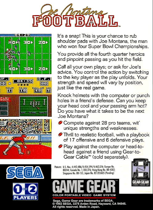 Joe Montana Football — Box back