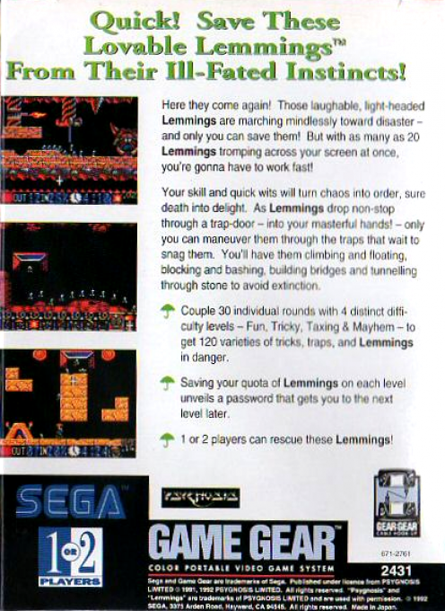 Lemmings — Box back