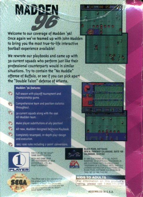 Madden 96 — Box back
