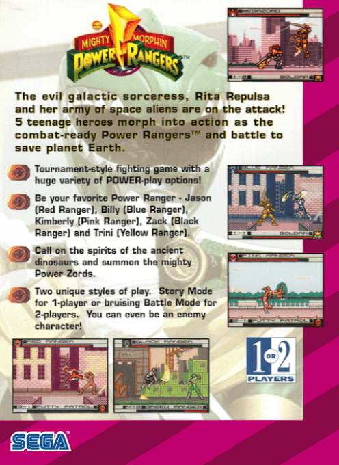 Mighty Morphin Power Rangers — Box back