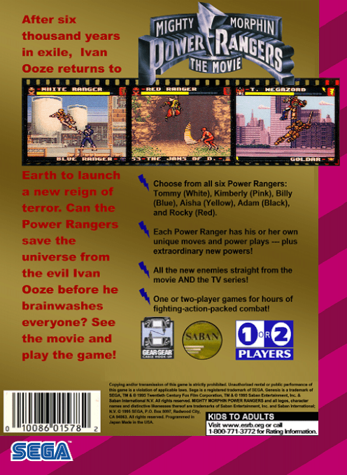 Mighty Morphin Power Rangers : The Movie — Box back