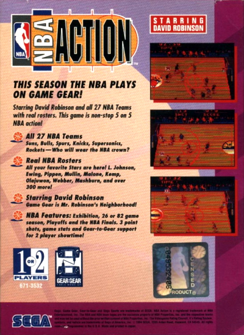 NBA Action Starring David Robinson — Box back