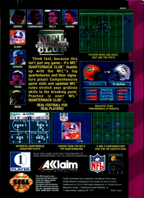 NFL Quarterback Club — Box back