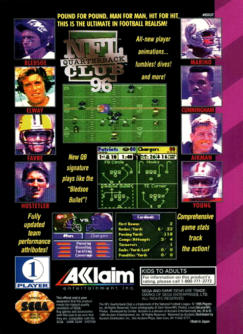NFL Quarterback Club '96 — Box back
