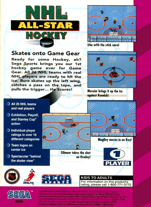 NHL All-Star Hockey — Box back