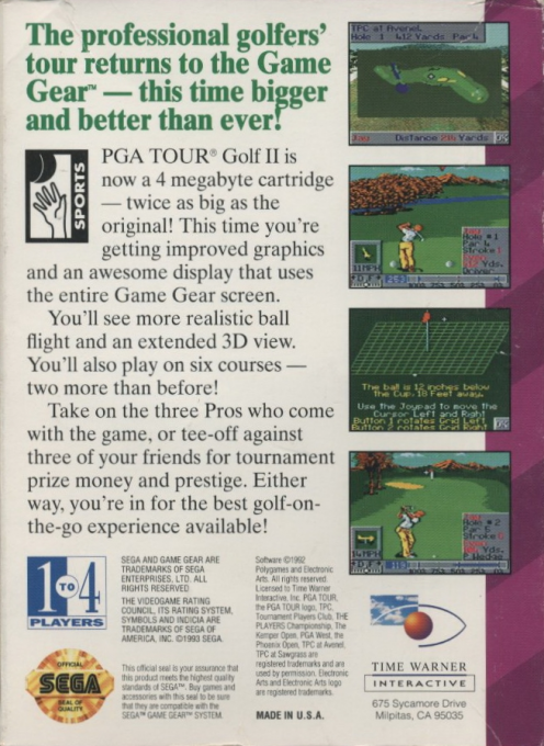 PGA Tour Golf II — Box back