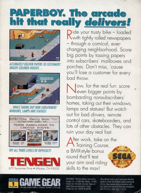 Paperboy — Box back