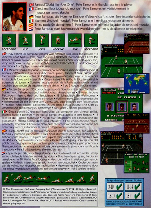 Pete Sampras Tennis — Box back