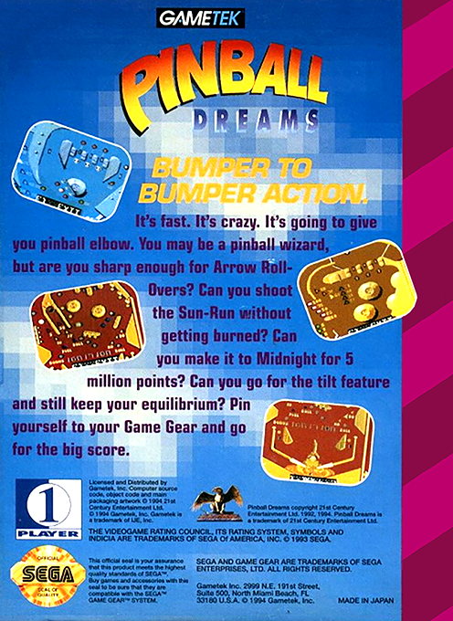 Pinball Dreams — Box back
