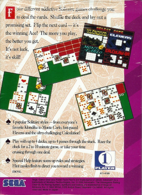 Poker Face Paul's Solitaire — Box back