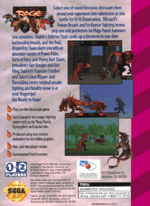 Primal Rage — Box back