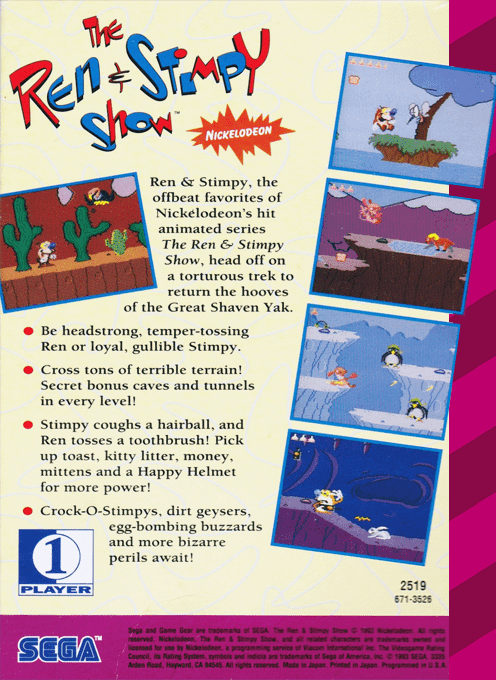Quest for the Shaven Yak starring Ren Hoek & Stimpy — Box back
