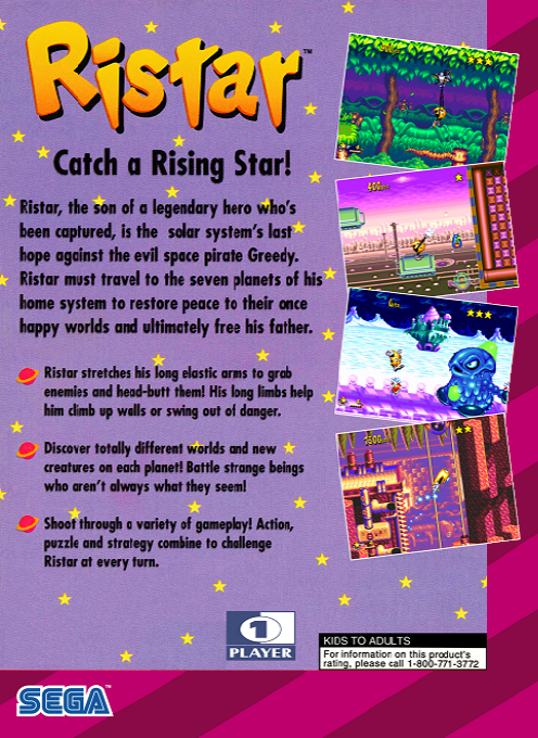Ristar — Box back