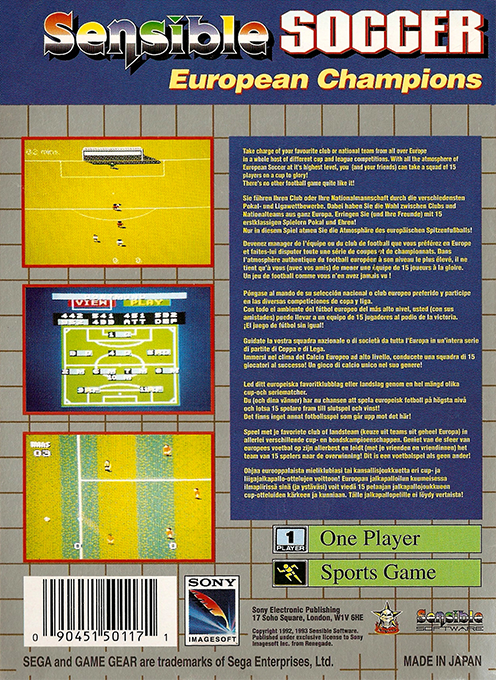 Sensible Soccer : European Champions — Box back