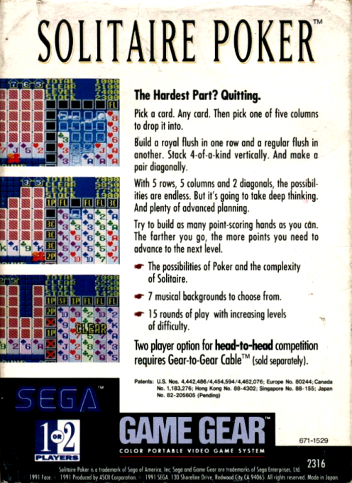 Solitaire Poker — Box back