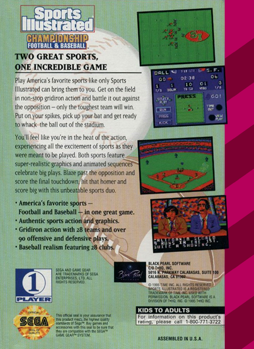 Sports Illustrated Championship Football & Baseball — Box back