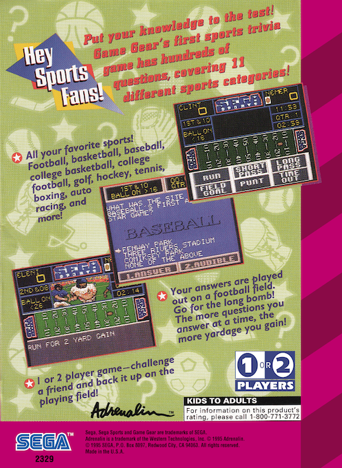 Sports Trivia — Box back