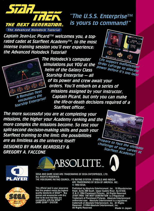 Star Trek : The Next Generation, The Advanced Holodeck Tutorial — Box back