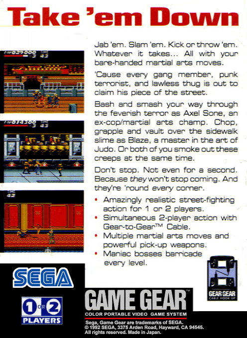 Streets of Rage — Box back