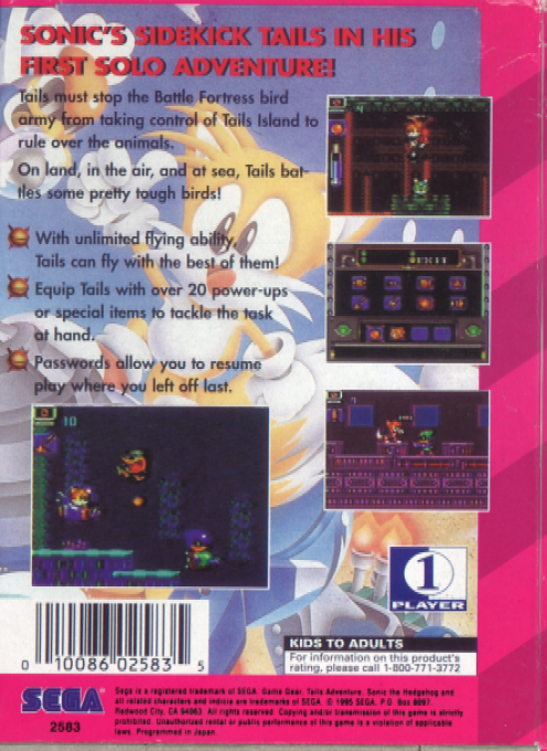 Tails Adventure — Box back