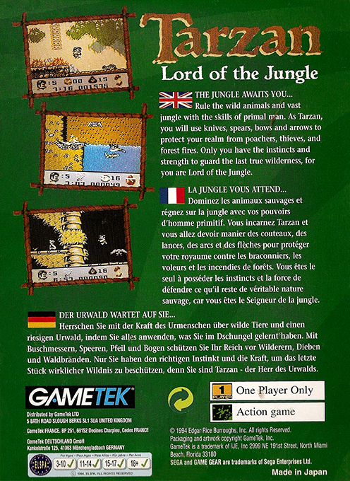Tarzan : Lord of the Jungle — Box back