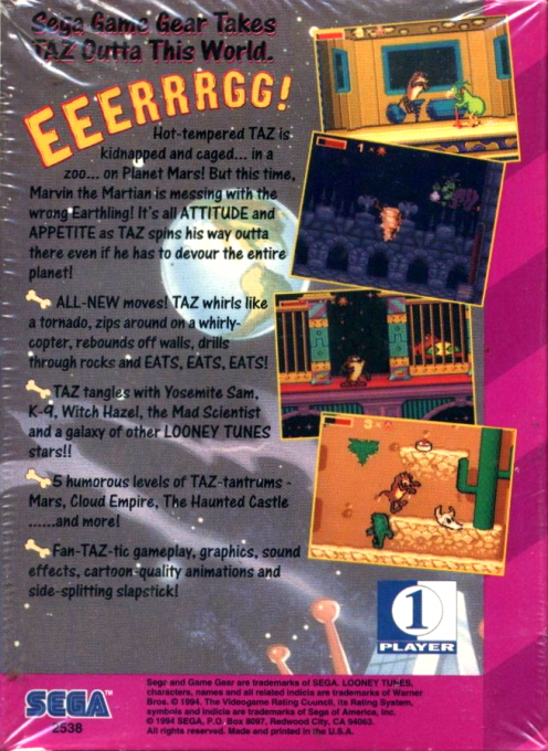 Taz in Escape from Mars — Box back