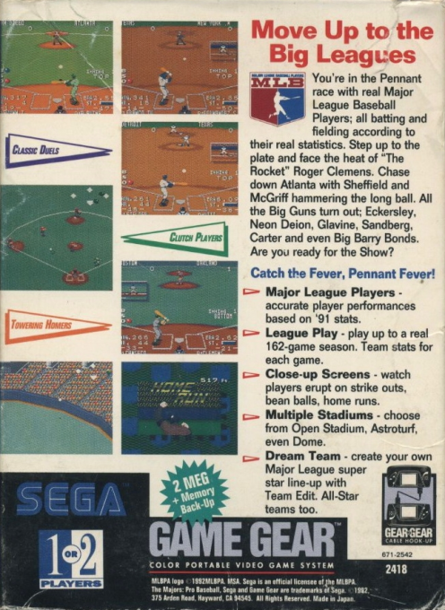 The Majors Pro Baseball — Box back
