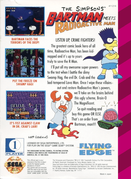 The Simpsons : Bartman Meets Radioactive Man — Box back