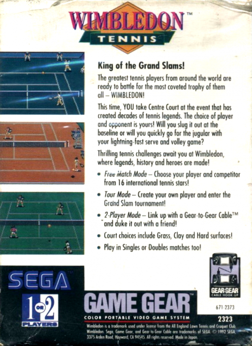 Wimbledon Tennis — Box back