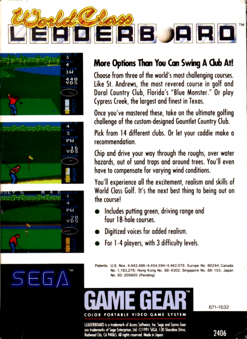 World Class Leaderboard Golf — Box back