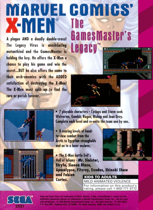 X-Men : GamesMaster's Legacy — Box back