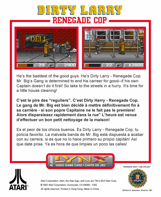 Dirty Larry : Renegade Cop — Box back