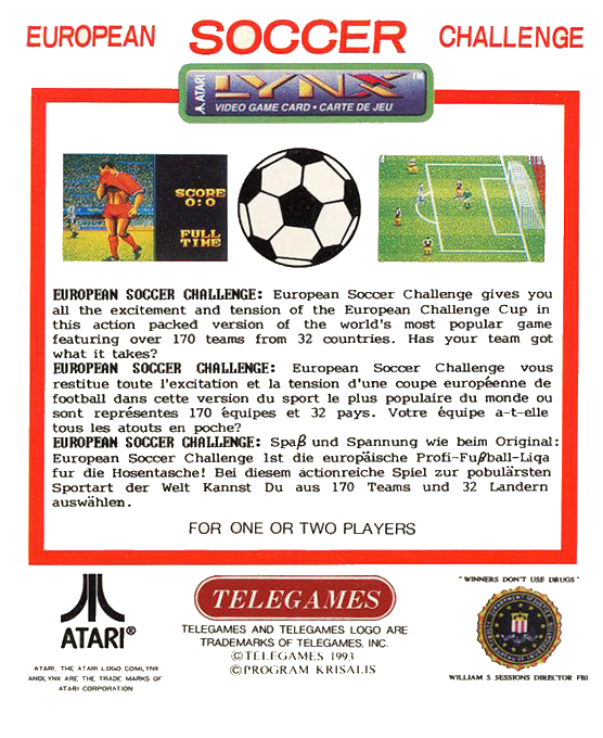 European Soccer Challenge — Box back