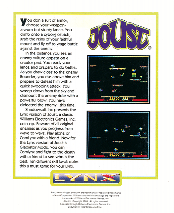 Joust — Box back