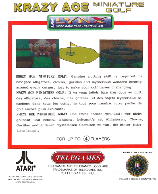 Krazy Ace Miniature Golf — Box back
