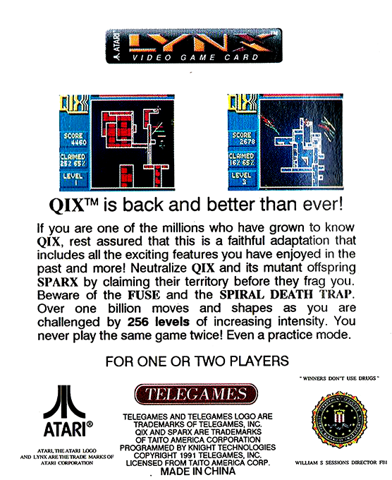 Qix — Box back