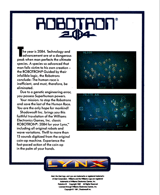 Robotron : 2084 — Box back