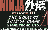 Ninja Gaiden III : The Ancient Ship of Doom — Title screen