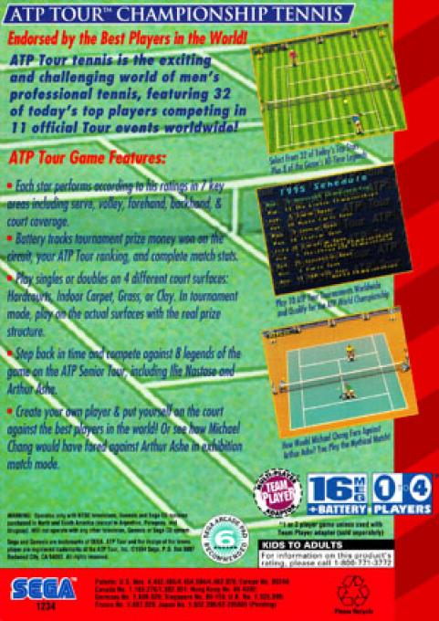 ATP Tour Championship Tennis — Box back