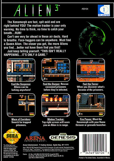 Alien 3 — Box back