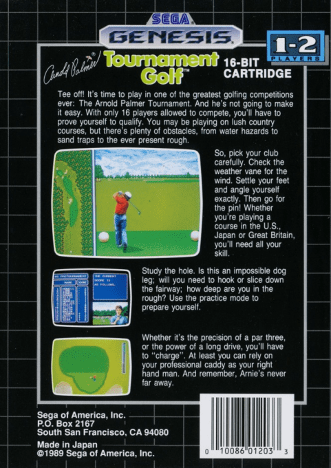 Arnold Palmer Tournament Golf — Box back