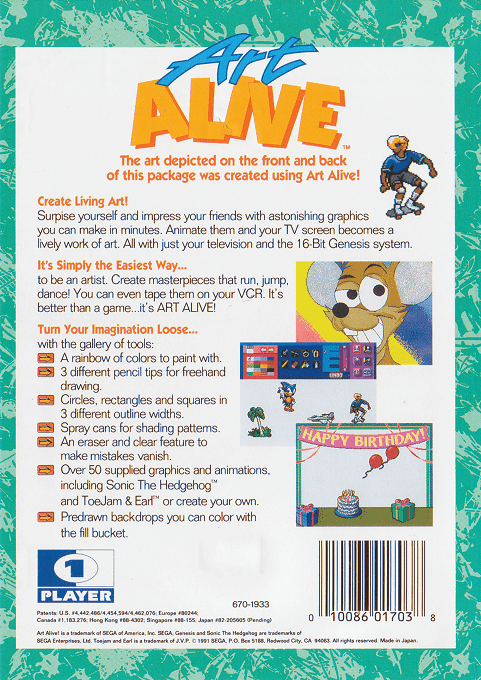 Art Alive! — Box back